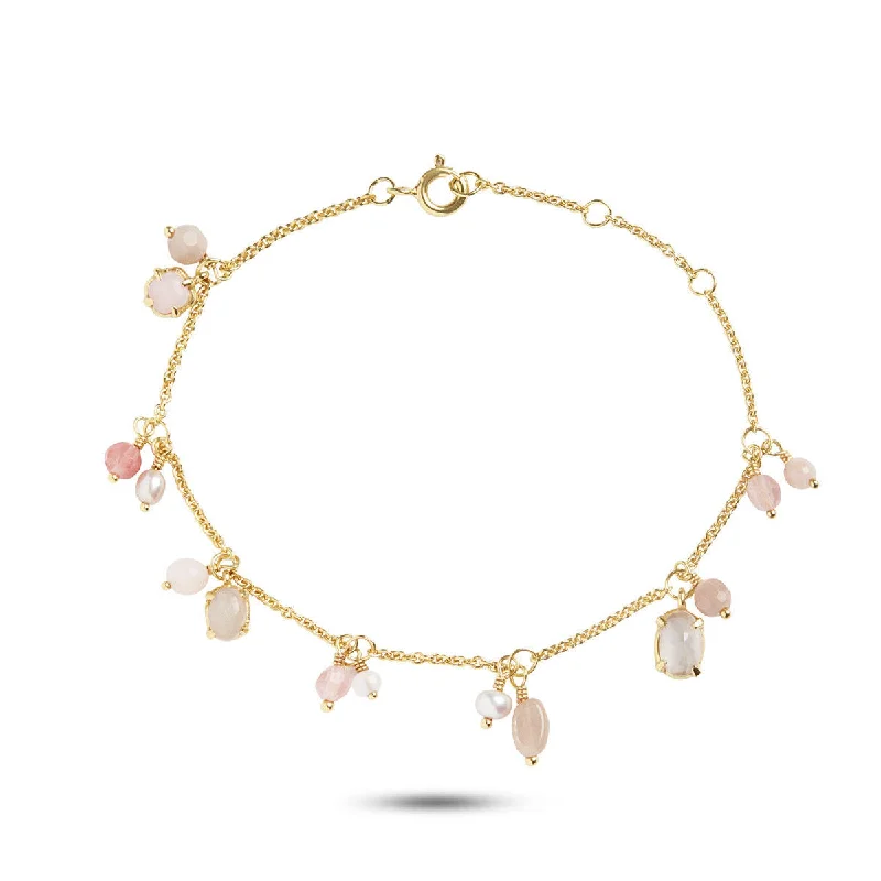 Dazzle In Elegance With Our Biggest Jewelry Sale Limited Edition White & Pink 18K Gold Plated Bracelet w. Gemstones