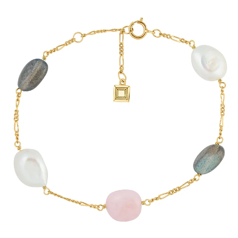 Jewelry Sale Bonanza – Grab Your Sparkle Now Valentine 18K Gold Plated Bracelet w. Pearls, Morganite & Laboradorite