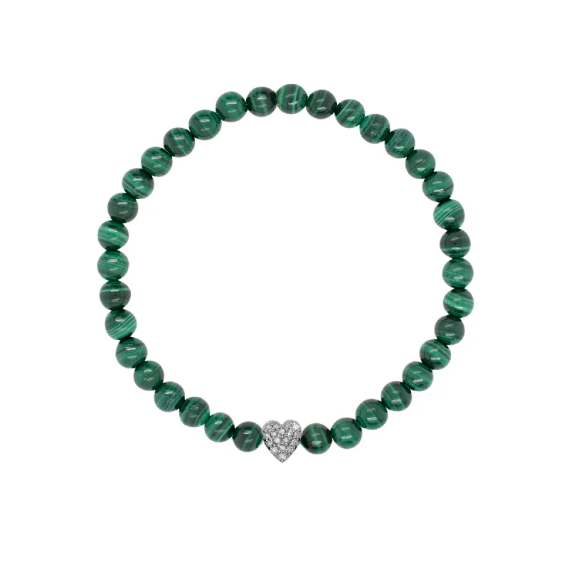 Special Deals On Handcrafted And Designer Jewelry Heart Black Silver Bracelet w. Malachite & Diamond