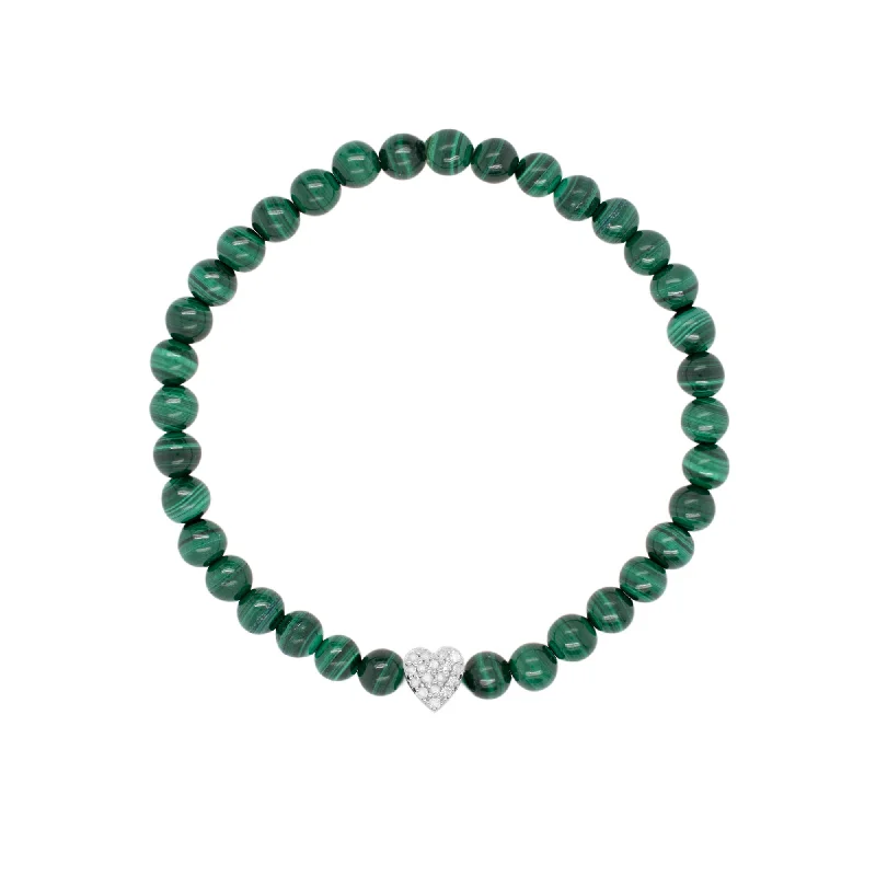 Trending Jewelry Now Available At Exclusive Prices Heart Silver Bracelet w. Malachite & Diamond