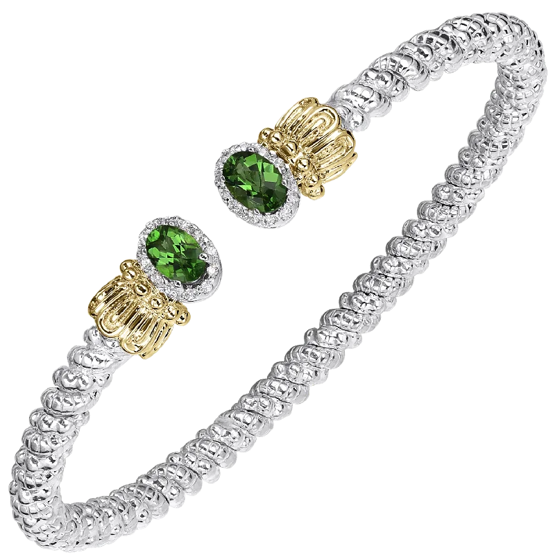 Dainty Floral Jewelry For Feminine Elegance Chrome Diopside & Diamond Cuff Bangle Bracelet