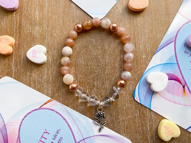 Get The Jewelry You Love At A Price You Love Clear Quartz, Copper, Flower Agate & Peach Moonstone || Rose Charm || Reiki Infused