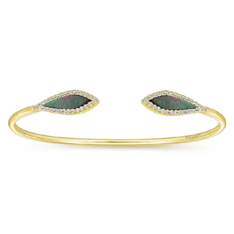 Special Offers On Handcrafted And Designer Jewelry 14K Yellow Gold Diamond & Black Mother of Pearl Bangle