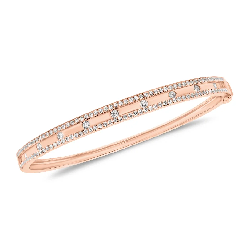 Romantic Heart-Shaped Jewelry For Special Gifts Bezel-Set & Pave Diamond Slim Bangle Bracelet