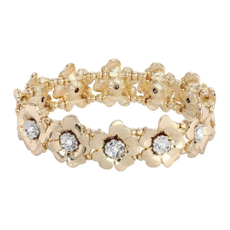 Limited-Time Offer On Premium Jewelry Collections 2028 Jewelry Two Tone Crystal Flower Stretch Bracelet