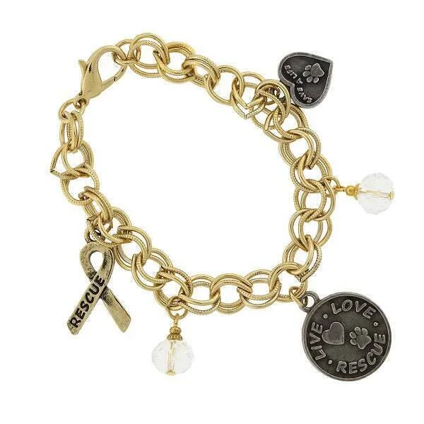 Romantic Heart-Shaped Jewelry For Special Gifts 1928 Jewelry Heart Rescue And Live Love Rescue Charm Bracelet