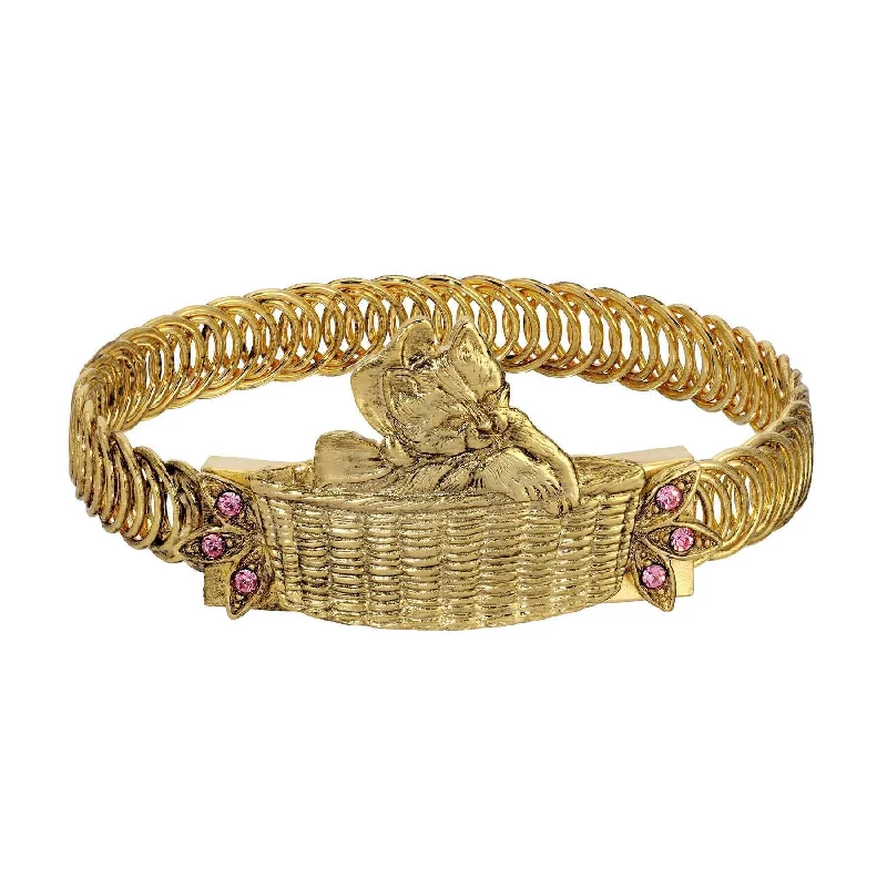 Glamorous Jewelry, Glamorous Deals – Shop Now 1928 Jewelry Bowtie Kitten In A Basket Pink Crystal Belt Bracelet