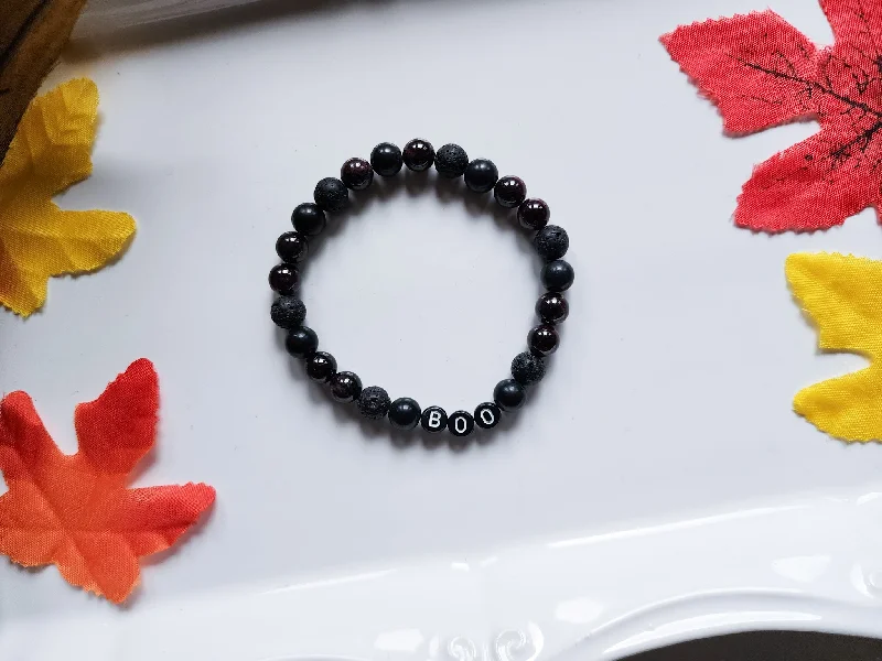 Get The Sparkle You Love At Prices You Adore Halloween Collection || "BOO" Garnet, Onyx & Lava Beaded Bracelet || Reiki Infused