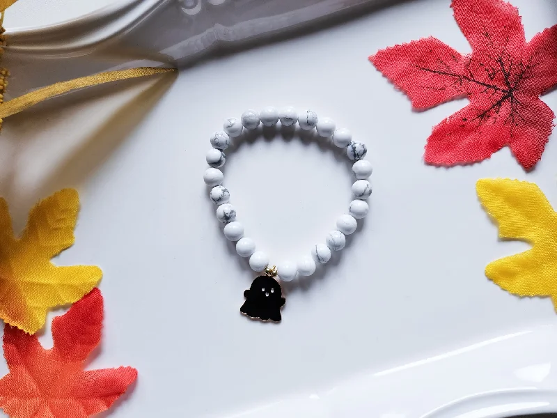 Once-A-Year Jewelry Sale – Grab Your Favorites Now Halloween Collection || Howlite Ghost Beaded Bracelet || Reiki Infused