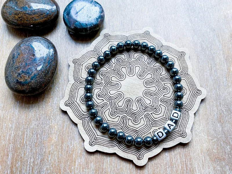 Don't Miss These Dazzling Jewelry Discounts Masculine Line || Hematite "DAD" Bracelet || Reiki Infused