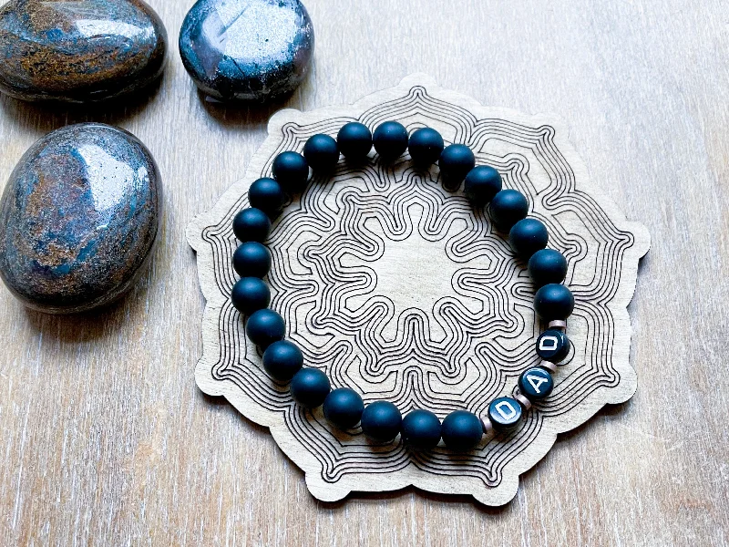 Premium Diamond Jewelry For Unforgettable Moments Masculine Line || Matte Onyx "DAD" Bracelet || Reiki Infused
