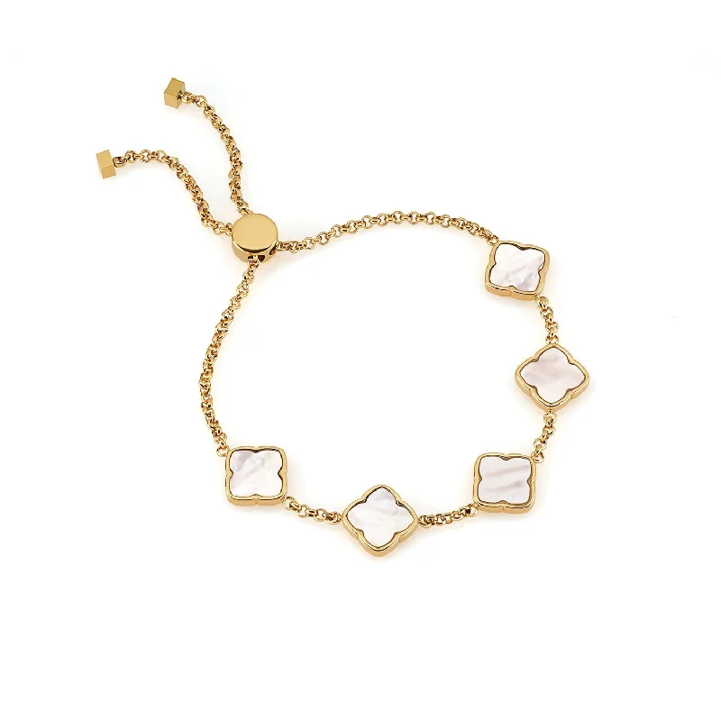 Elegant Necklaces And Bracelets At Limited-Time Offers Multi Pearl Clover Bracelet (Gold)