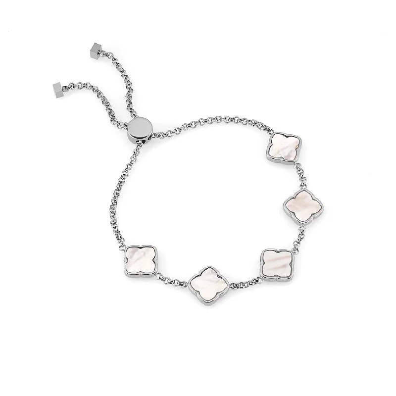 Accessorize For Less – Luxury Jewelry At Affordable Prices Multi Pearl Clover Bracelet (Silver)