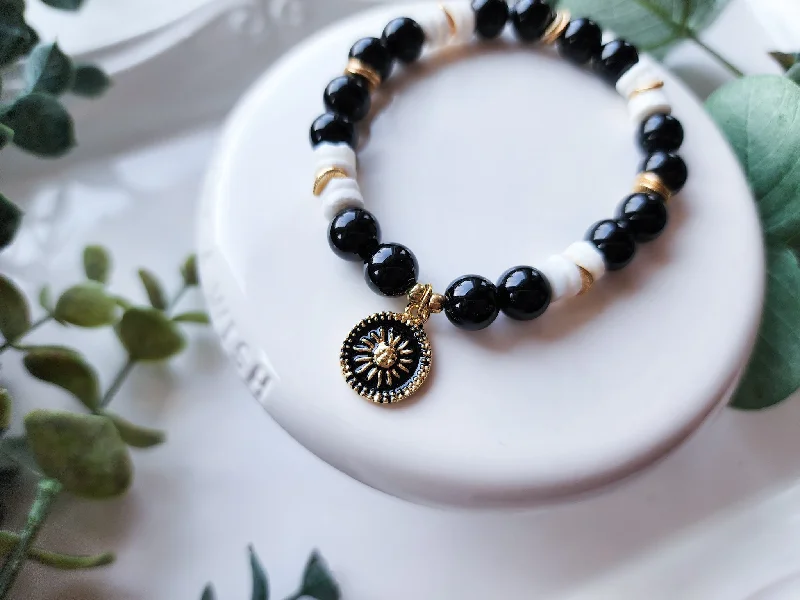 Elegant Jewelry Styles At Budget-Friendly Prices Onyx & Puka Shell Beaded Bracelet || Reiki Infused