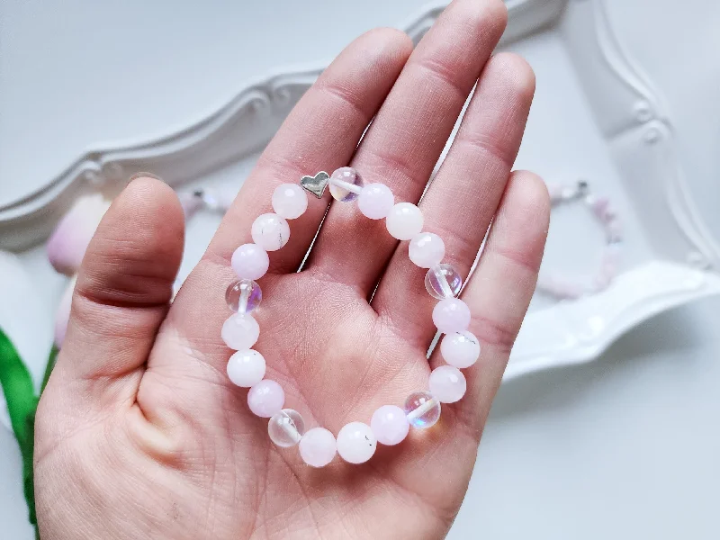 Limited-Time Jewelry Sale – Don't Miss These Deals Pink Opal, Aura Quartz, Kunzite & Rose Quartz Beaded Bracelet || Reiki Infused