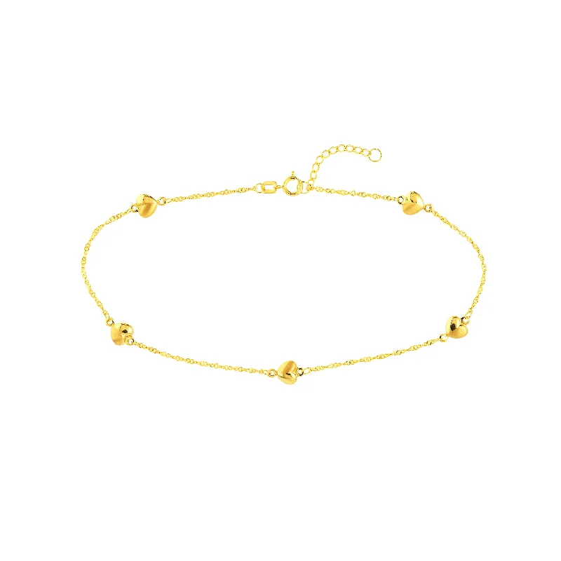 Shop Modern Jewelry Collections With Exclusive Discounts Puff Hearts on Piatto Chain Adjustable Anklet