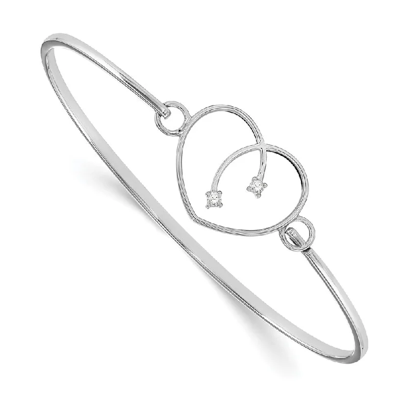 Affordable Luxury Jewelry – Style At A Great Price Rhodium Plated Sterling Silver & Diamond 20mm Heart Bangle Bracelet
