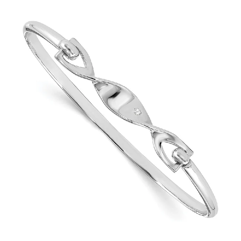 The Ultimate Jewelry Sale – Shop Premium Styles Rhodium Plated Sterling Silver & Diamond Twisted Hook Bangle Bracelet