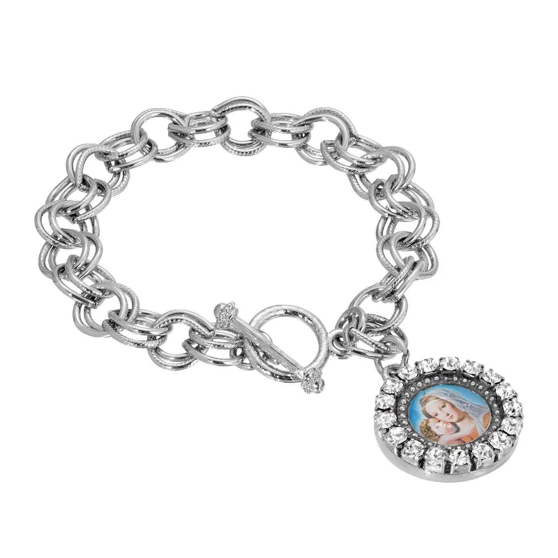 Upgrade Your Jewelry Collection For Less Symbols Of Faith Round Crystal Mary and Child Charm Toggle Bracelet