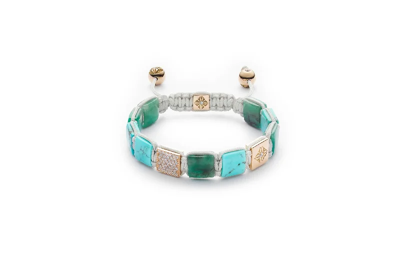 Huge Savings On Premium Jewelry Styles 10mm Lock Dusty White 18K Gold Bracelet w. Diamond, Emerald & Turquoise