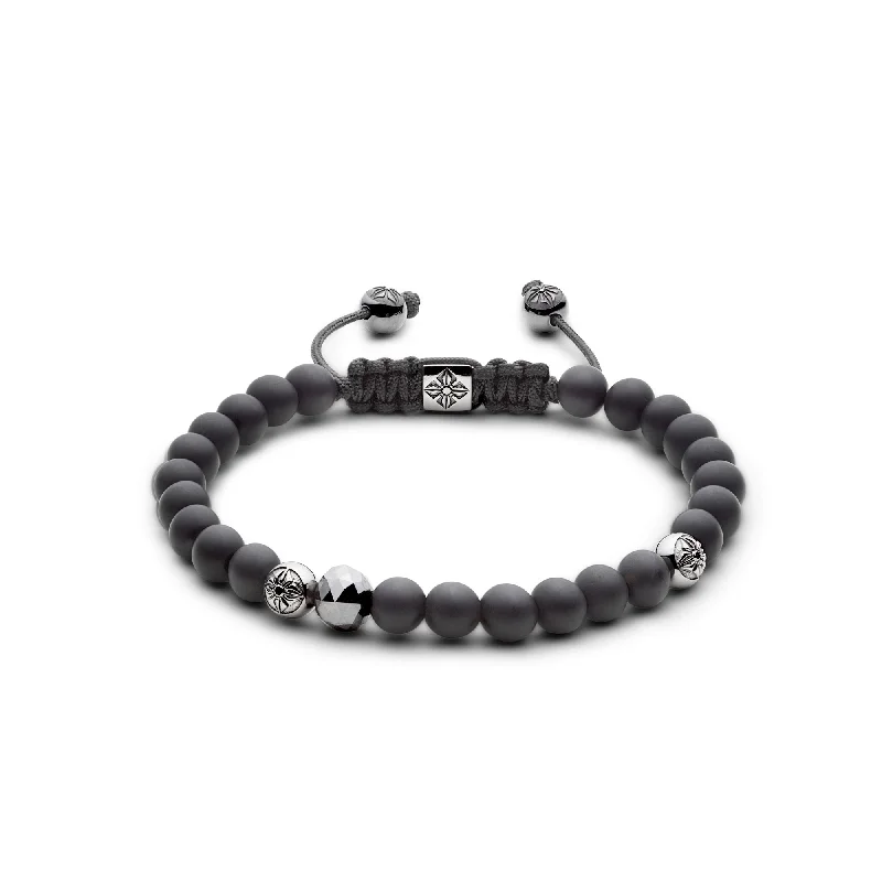 Don't Miss Out On Bestselling Jewelry At Special Prices 6mm Charcoal Grey Non-braided 18K Gold Bracelet w. Diamond & Onyx