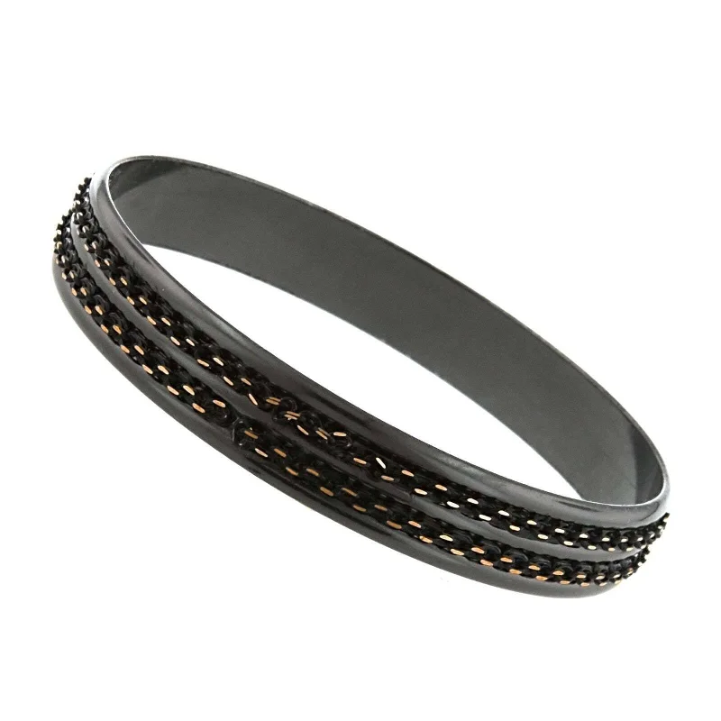Sparkle For Less – Shop Our Limited-Time Jewelry Deals 1928 Jewelry Eclipse Black And Gold Double Chain Wrapped Bangle Bracelet