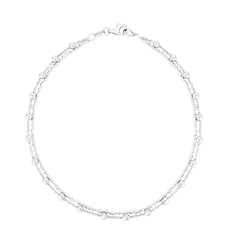 Customized Silver Jewelry For Unique Style Silver Bead Double Strand Anklet