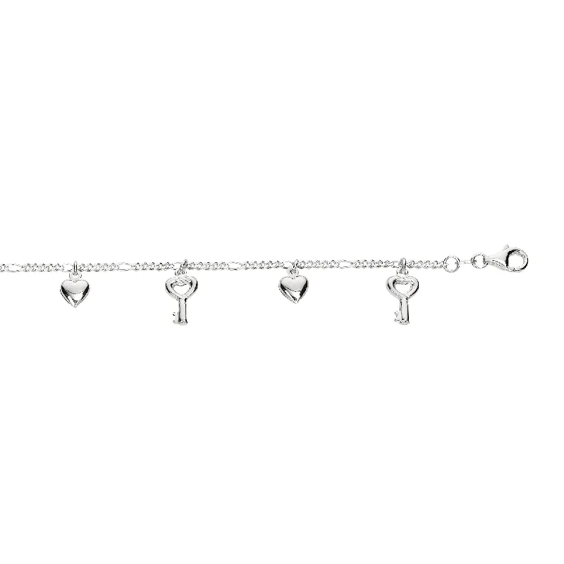 Exclusive Jewelry Discounts – Shop Now For Savings Silver Dangle Key and Hearts Anklet