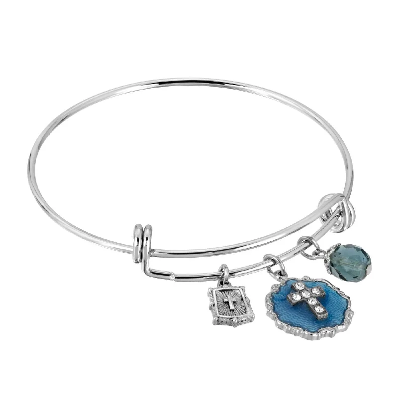 Exclusive Jewelry Sale – Sparkle For Less Symbols Of Faith Blue Enamel Crystal Cross Beaded Slide Charm Bracelet