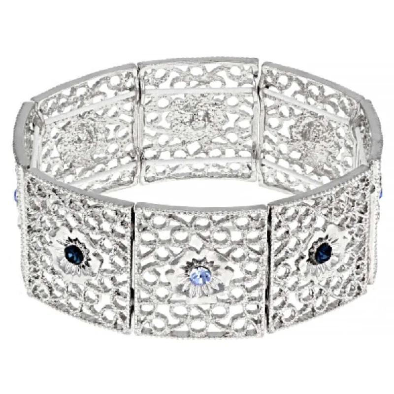 Elegant Necklaces And Bracelets At Limited-Time Offers 1928 Jewelry Sapphire Blue Crystal Filigree Stretch Bracelet