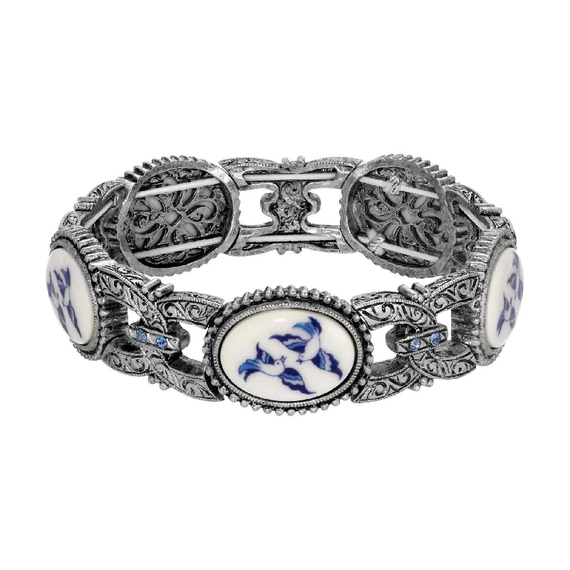 Buy More, Save More On Stunning Jewelry Pieces 1928 Jewelry Blue Willow Light Sapphire Crystal Stretch Bracelet