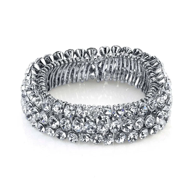 Stunning Jewelry At Even More Stunning Prices 1928 Jewelry 3-Row Clear Glass Crystal Stretch Bracelet