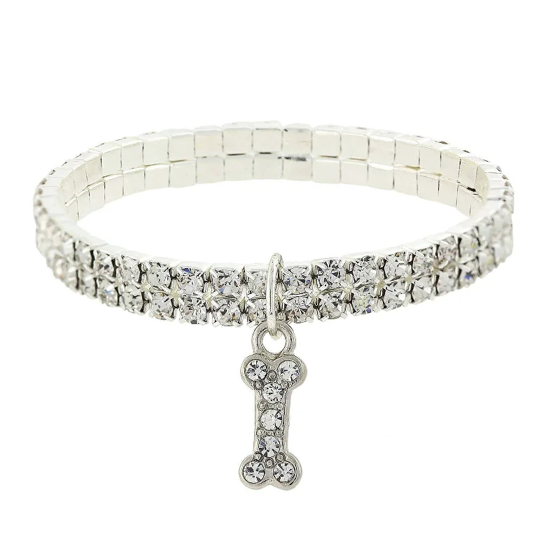 Best-Selling Jewelry Now Available At Special Deals 1928 Jewelry Rhinestone Crystal Two Row Stretch With Dog Bone Charm Bracelet