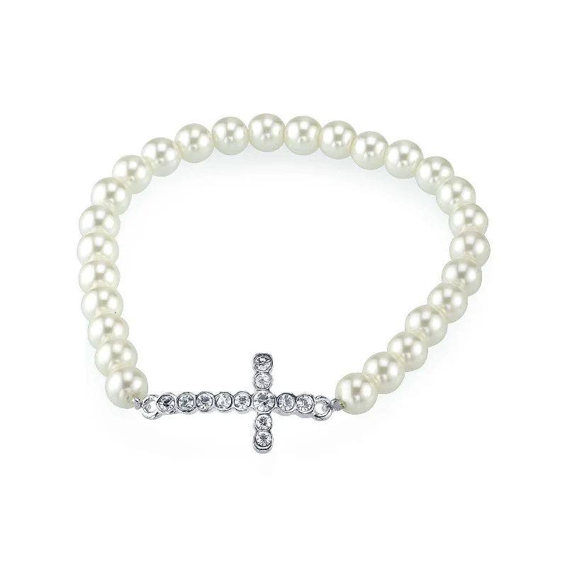 Must-Have Jewelry Pieces At Reduced Prices 1928 Jewelry Faux Pearl Crystal Cross Stretch Bracelet