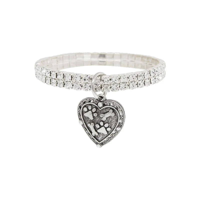 Elegant Designs, Unbeatable Discounts – Shop Jewelry Now 1928 Jewelry Two Row Rhinestone Crystal Stretch Bracelet With Paws And Bones Heart Charm