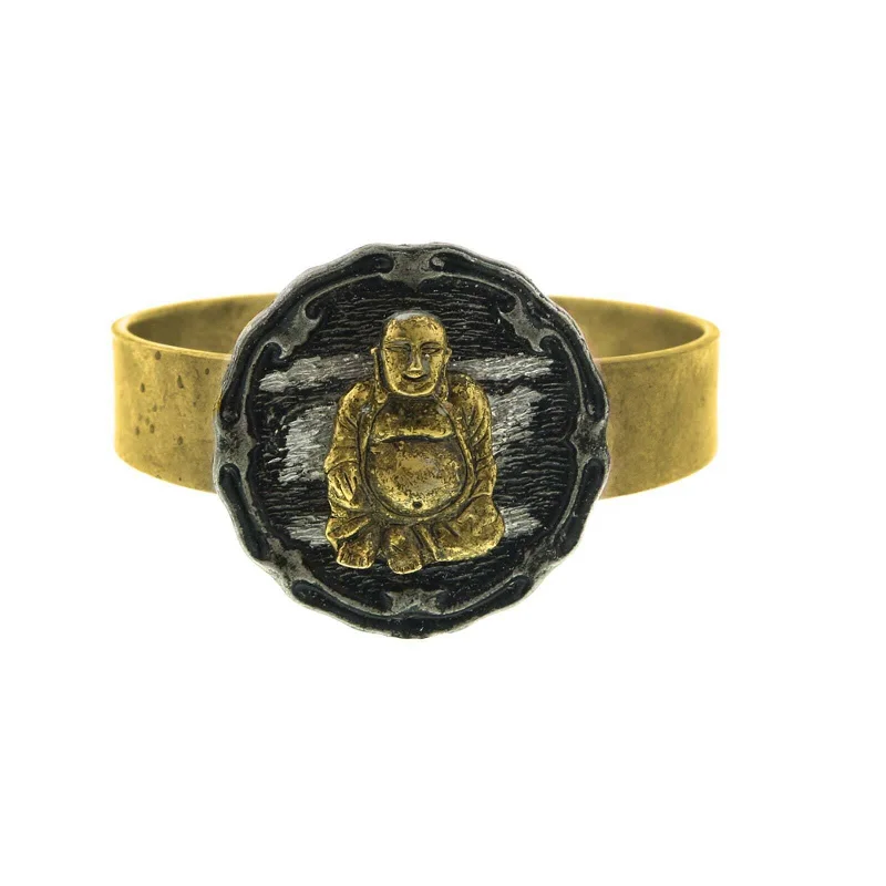 Seasonal Jewelry Deals – Elevate Your Style T.R.U. Hinged Bracelet With Pewter-Tone Finish Sitting Buddha