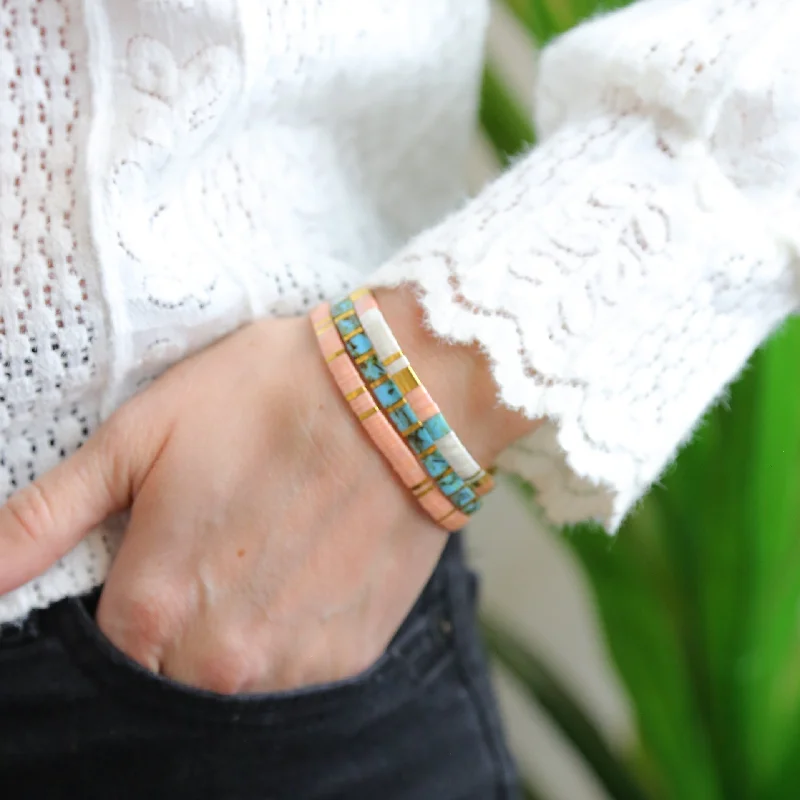 High-Quality Gemstone Jewelry For Special Occasions SOUTHERN CHARM - 3 Tila Bead Bracelet Stack