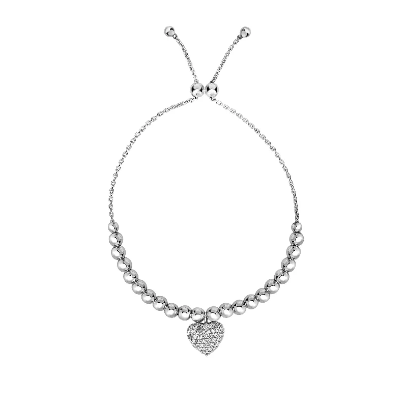 Timeless Beauty, Unbeatable Deals – Jewelry Sale On Sterling Silver Heart Bead CZ Charm Friendship Bracelet