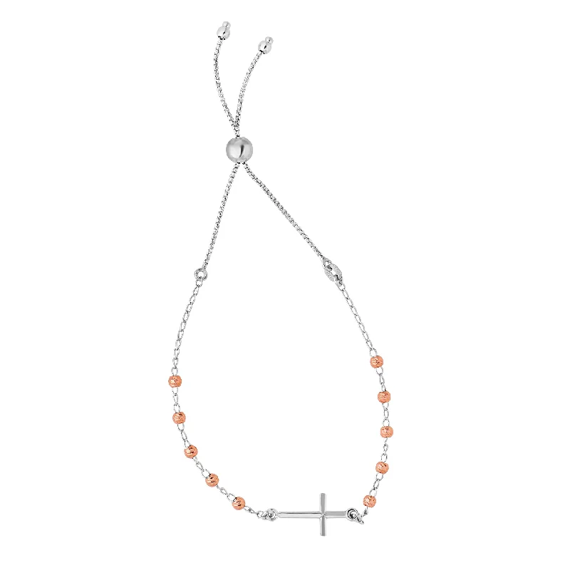 Elegant Designs, Unbeatable Discounts – Shop Jewelry Now Sterling Silver Two-tone Side Cross Friendship Bracelet