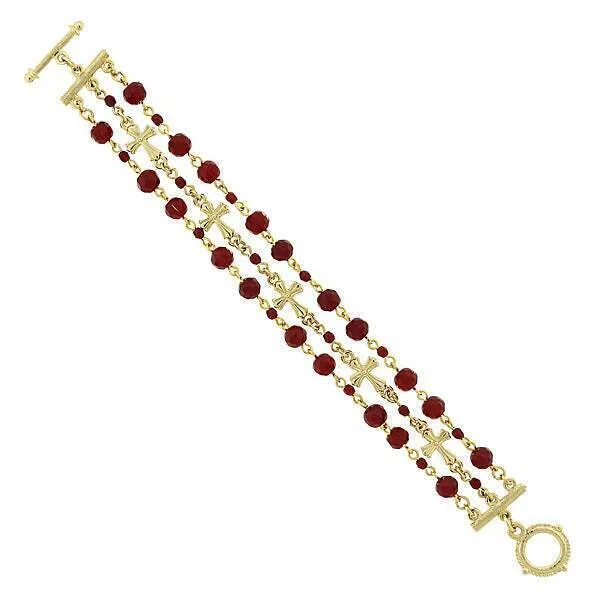 Timeless Beauty, Unbeatable Deals – Jewelry Sale On Symbols Of Faith 3-Row Bead And Cross Toggle Bracelet