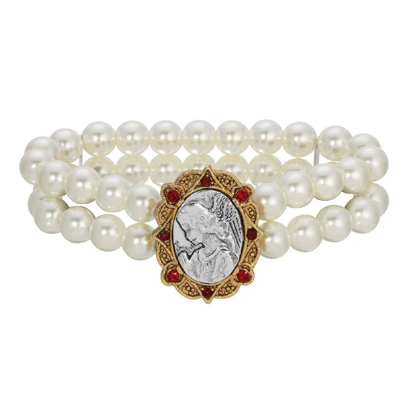 Grab Stylish Jewelry Before The Sale Ends Symbols Of Faith Guardian Angel Red Crystal Two Row Faux Pearl Stretch Bracelet
