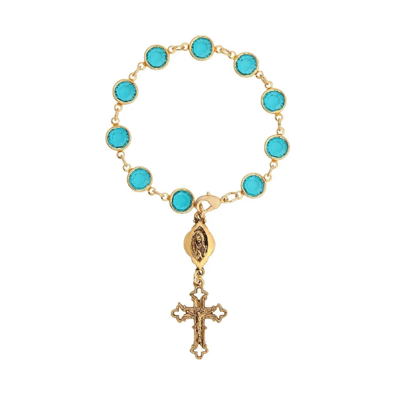 Modern Jewelry At Exclusive Discounts – Shop Today Symbols Of Faith Austrian Crystal Blue Zircon Rosary Style Bracelet