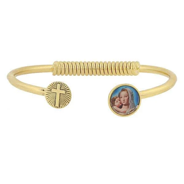 Get The Jewelry You Love At A Price You Love Symbols Of Faith Sping Hinge Bracelet With Cross And Mary And Child Decal Accent