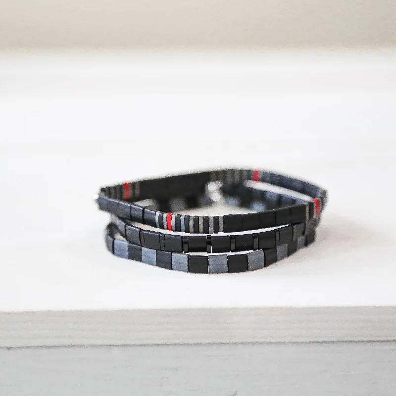 Bohemian-Inspired Jewelry For Free-Spirited Fashion THIN RED LINE in Black - FIREFIGHTER BRACELET