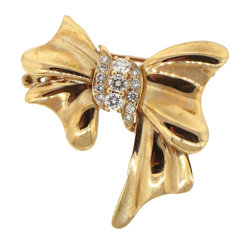 Shop High-Quality Jewelry At Jaw-Dropping Discounts 14 kt Yellow Gold Diamond Bow Brooch
