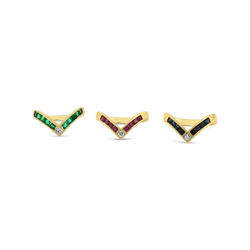 Limited-Stock Jewelry Sale – Shop Before It's Gone Chevron Diamond and Multi-Precious Gems Stackable Rings - Set of 3