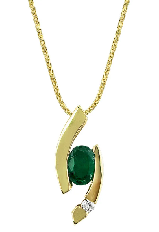 Shop Elegant Jewelry At Unbeatable Prices 14K Yellow Gold Emerald and Diamond Pendant, .77 TCW