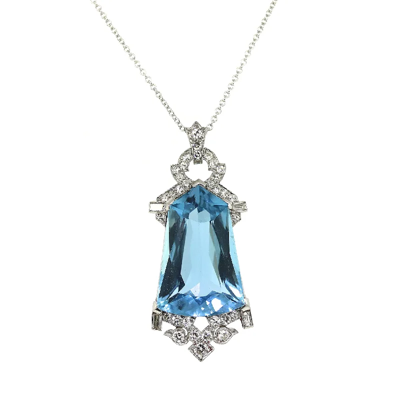 Shop Handcrafted Jewelry At Special Promotional Rates Art Deco Aquamarine and Diamond Pendant