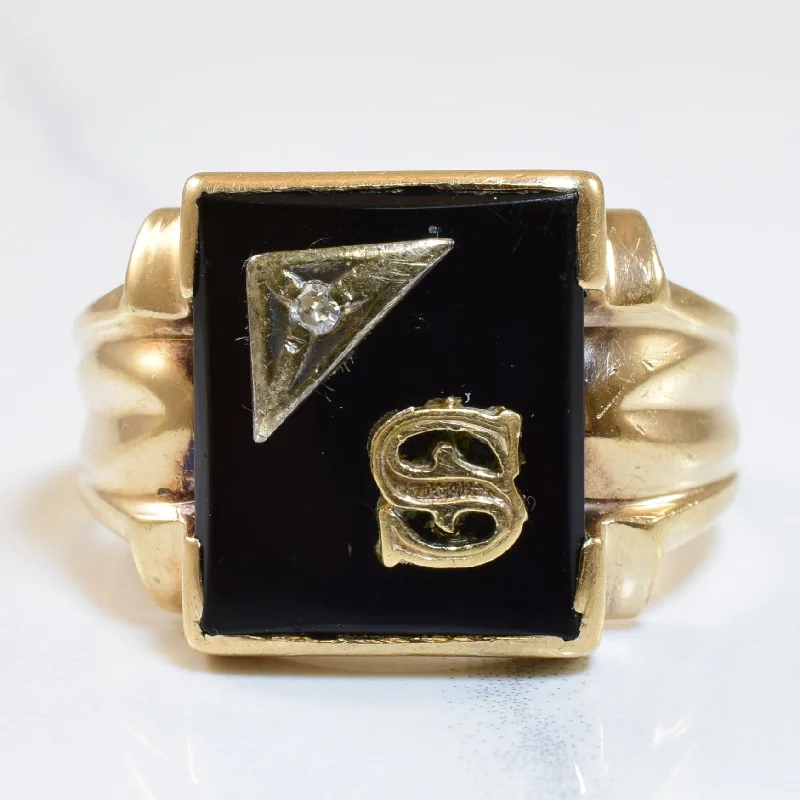 Shop Dazzling Jewelry At The Best Prices Black Onyx & Diamond Initial 'S' Ring | 5.00ct, 0.02ct | SZ 9.25 |