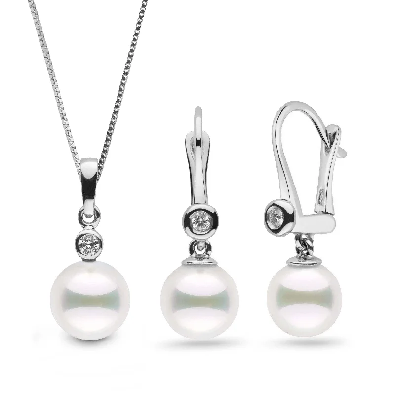 Dazzle With Discounts – Shop Jewelry On Sale Brilliant Romantic Akoya 8.0-8.5 mm Pearl & Diamond Pendant and Earrings Set